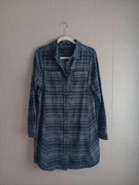 Prana Striped Indigo Button-Up Cotton Dress Size M